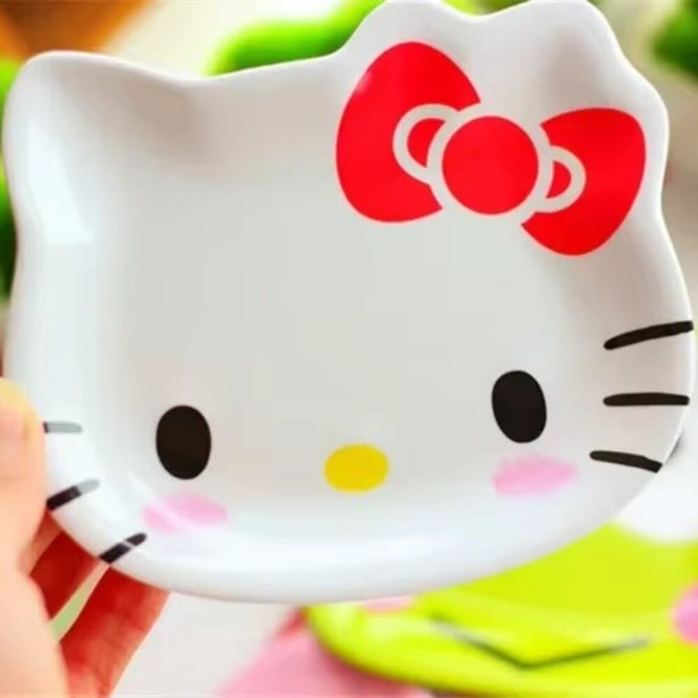 Hello Kitty Small Plate / Jewelry Tray Catch-All White with Red Bow Melamine NEW